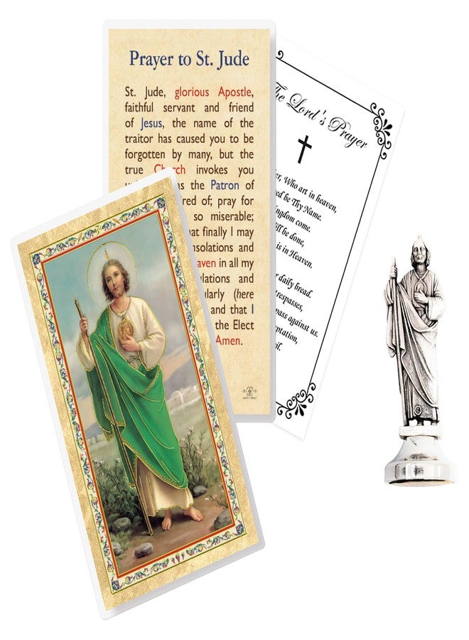 Trendzeen Mini St Jude Statue - St Jude Prayer Card, The Lord's Prayer Card - Made in Italy 2 Inch San Judas Statue for Car - San Judas Tadeo Estatua, Patron Saint of Hope and Impossible Causes - 3 Items Set - Image 1